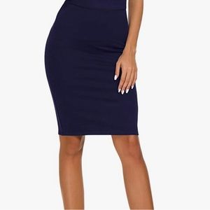 - Gretchen Scott NWT  navy velvet pencil skirt elastic waist back slit